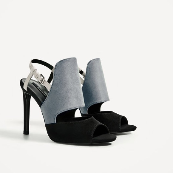 ZARA CONTRASTING GREY BLACK WHITE THREE-TONE HIGH HEELS NEW WITH TAGS